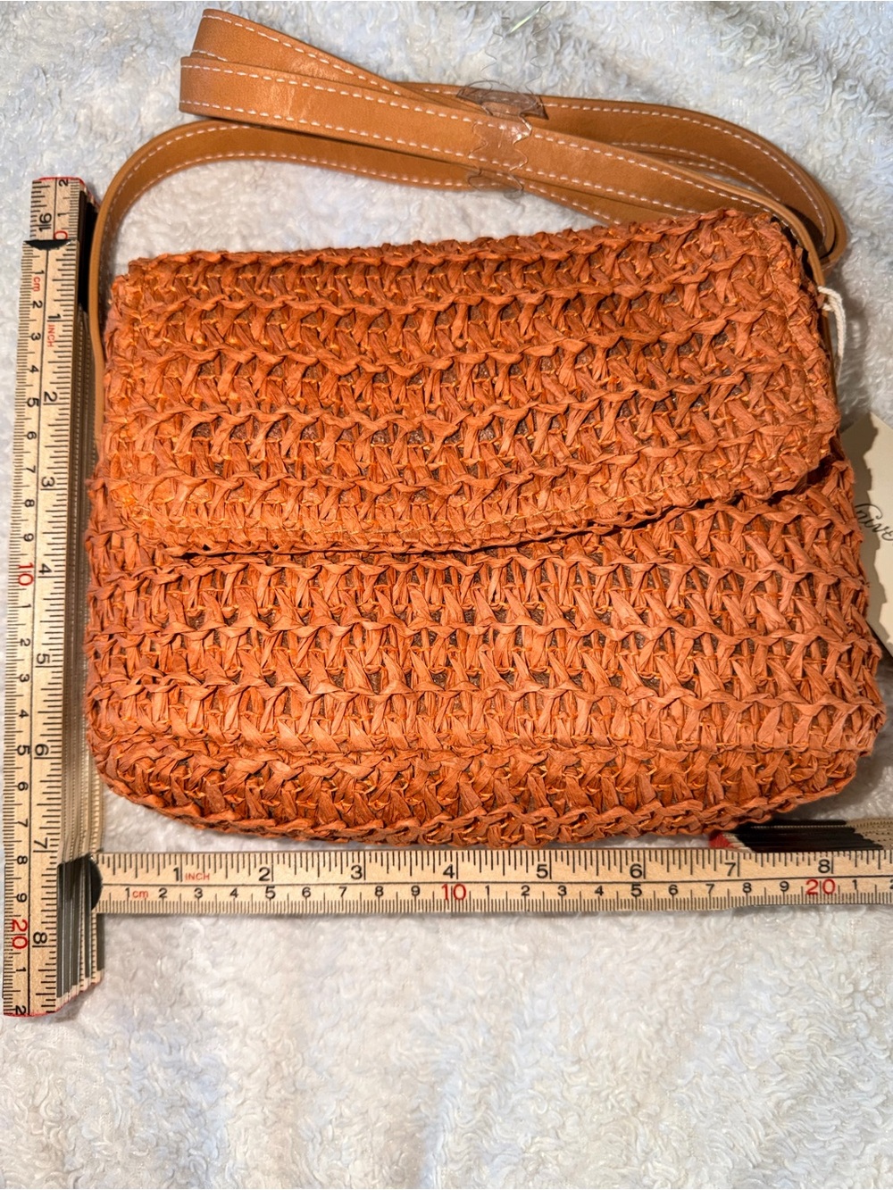 Orange Woven Crossbody Bag with Faux Leather Strap Made with Recycled paper - Picture 7 of 8